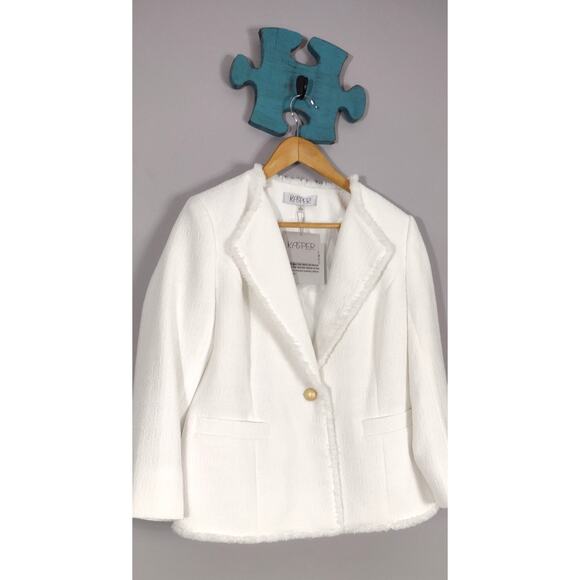 Kasper Women's Tweed One-Button Fringe Blazer White Size 6 NWT - Picture 3 of 15